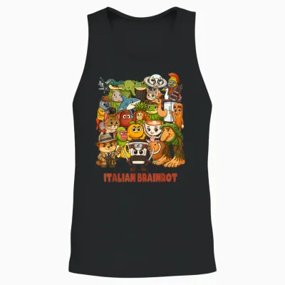 Italian Brainrot Meme Compilation Cute Comfortable Anime Style Unisex Tank Top - Black