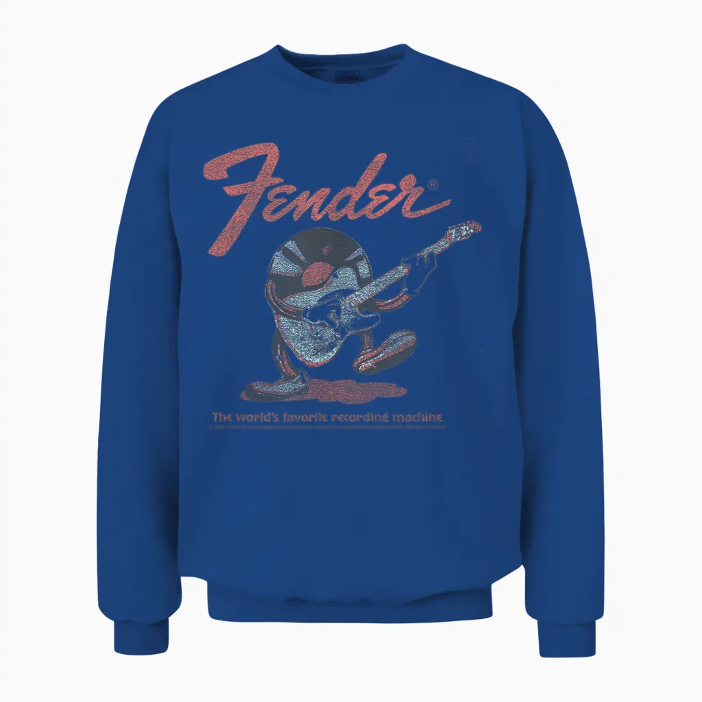 Fender Record Playing Guitar Centered Unisex Sweatshirt in Royal