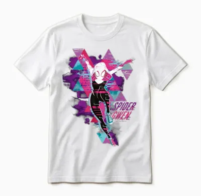 Marvel Spider-Man: Across the Spider-Verse Gwen Glitch T-Shirt, Black Unisex T-Shirt - White