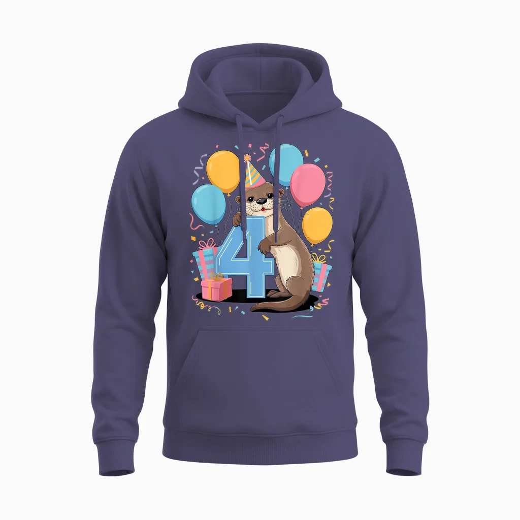 Otter 4. Geburtstag Junge Mädchen 4 Jahre Vierte Vier Otter Unisex Hoodie in Heather Sport Dark Navy