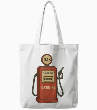 Vintage Graphic T-Shirt with Retro Fuel Pump Tote Bags - White