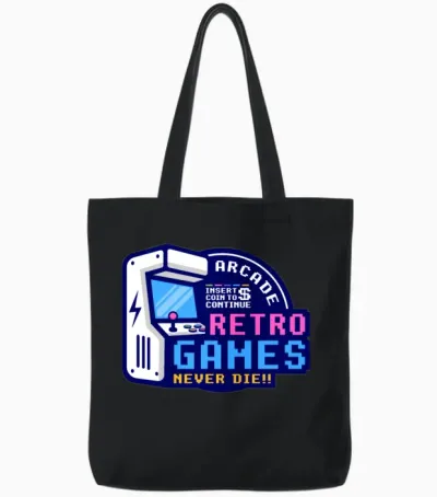 Retro Gaming Never Dies Tote Bags - Black