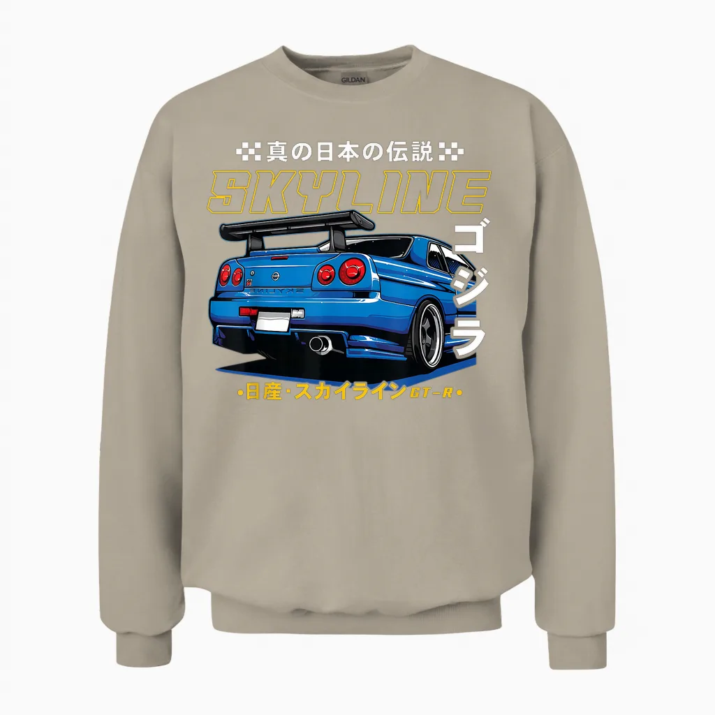Retro Vintage Japanese Skyline Jdm Ride Legendary Race Car Unisex Sweatshirt in Sand