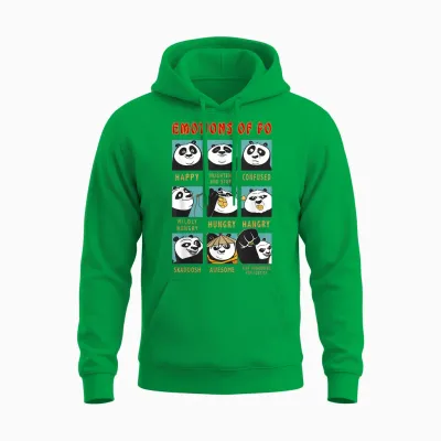 Kung Fu Panda Emotions of Po Portrait Grid T-Shirt, Black Unisex Hoodie - Irish Green