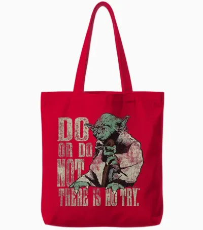 Star Wars Yoda Do or Do Not There Is No Try Vintage Style T-Shirt, Black Tote Bags - Red