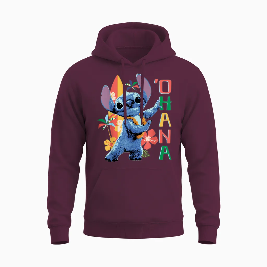 Disney Lilo & Stitch Live Action Movie 'ohana Hula Beach Unisex Hoodie in Maroon
