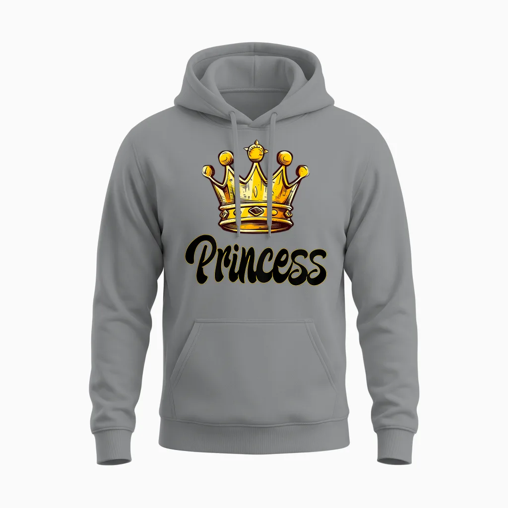 Damen Princess Schriftzug Schwarz/gelb Mit Großer Gelb/gold Krone Unisex Hoodie in Sport Grey