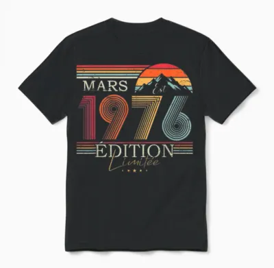 1976 Vintage March Birthday Retro Man Woman Gift Unisex T-Shirt - Black
