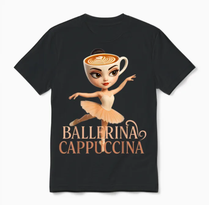 Ballerina Cappuccino Brainrot Unisex T-Shirt in Black