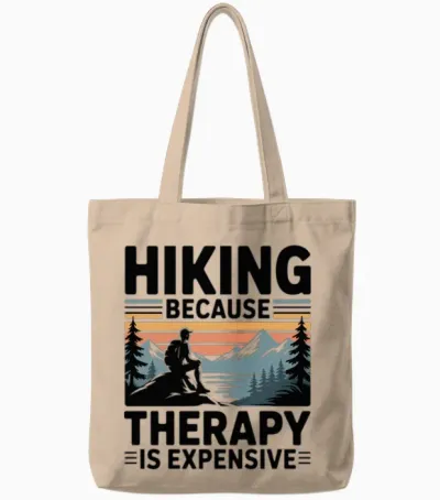 Hiking Therapy Sunset Scene Tote Bags - Natural