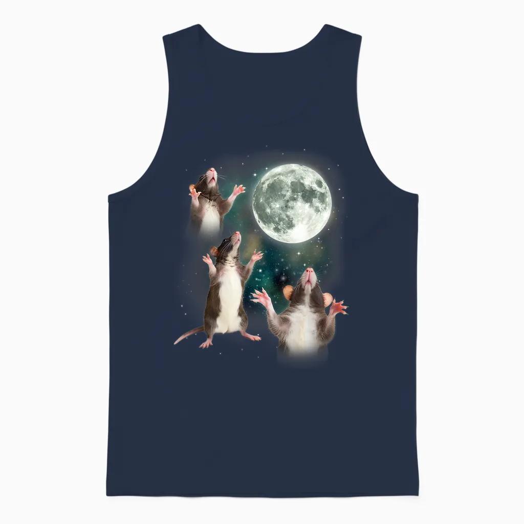 Three Rat Moon | 3 Rats with Dead Moon Oddly Specific Cursed Unisex Tank Top - Navy