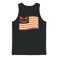Smiling Jack O'lantern Flag Patriotic Halloween Unisex Tank Top - Black – 1