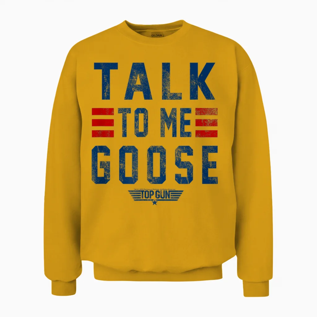 Top Gun Talk to Me Goose Distressed Text,short Sleeve Unisex Sweatshirt in Gold