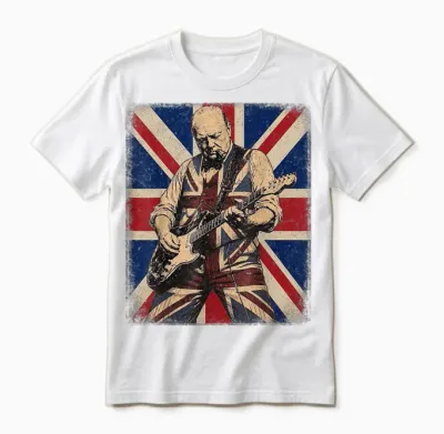 Drapeau Britannique Vintage Boss Winston Churchill Jouant De La Guitare Unisex T-Shirt - White