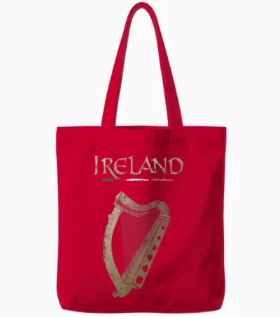 Vinagreshop Irland-Flagge Und Harfe Mit Klee Unisex T-Shirt Schwarz S Eu 38-40 Tote Bags - Red