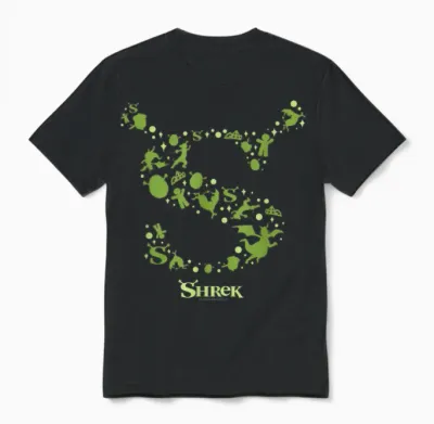 Shrek Character Silhouettes Iconic S Logo Unisex T-Shirt - Black