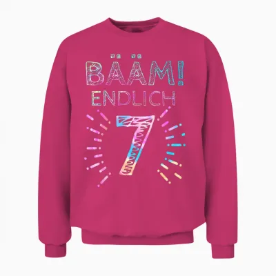 T-Shirt with German Text "kinder Bääm! Endlich 7 Jahre 7th Birthday Seven Seventh Girl" T-Shirt, Black Unisex Sweatshirt - Heliconia