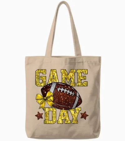 Game Day Touchdown Football Mom Girls Go Cheer Gold Yellow Tote Bags - Natural