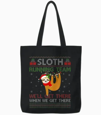 Funny Sloth Running Team Xmas Lights Ugly Sloth Christmas Tote Bags - Black