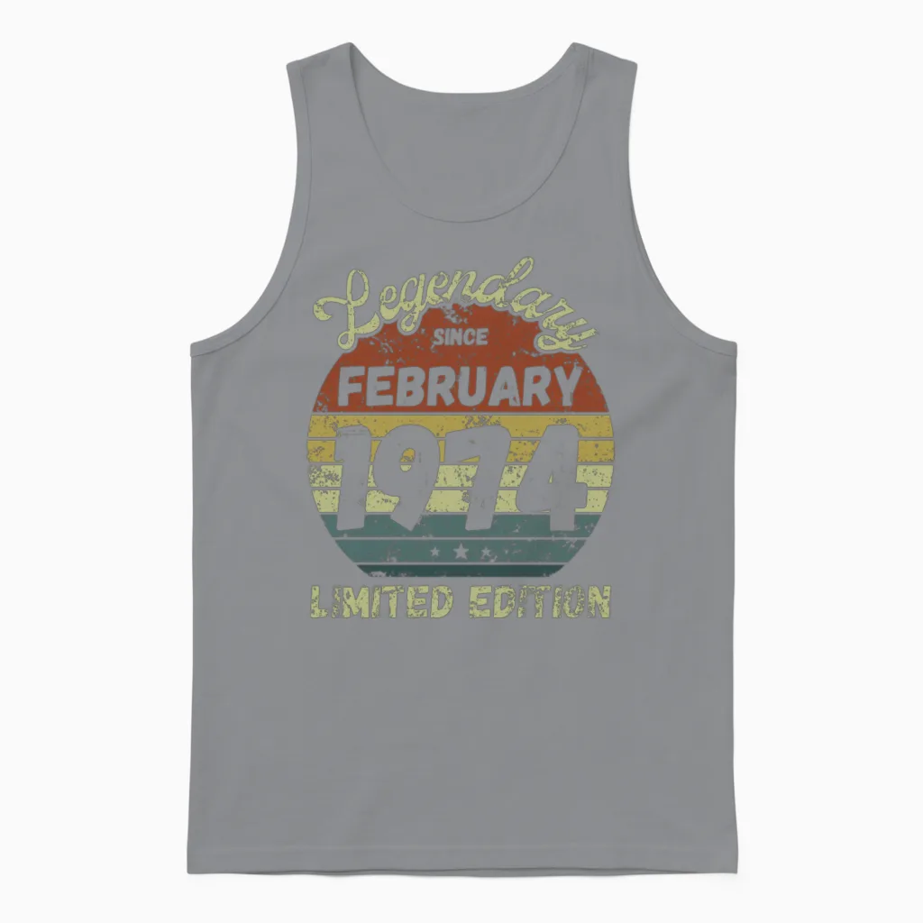 February 1974 - Vintage Birthday Present Unisex Tank Top in Sport Grey