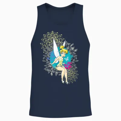 Tinkerbell Floral Pattern T-Shirt, Black, S Unisex Tank Top - Navy
