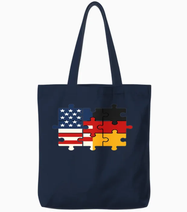 Usa Germany Puzzle Flag Unity Tote Bags in Navy