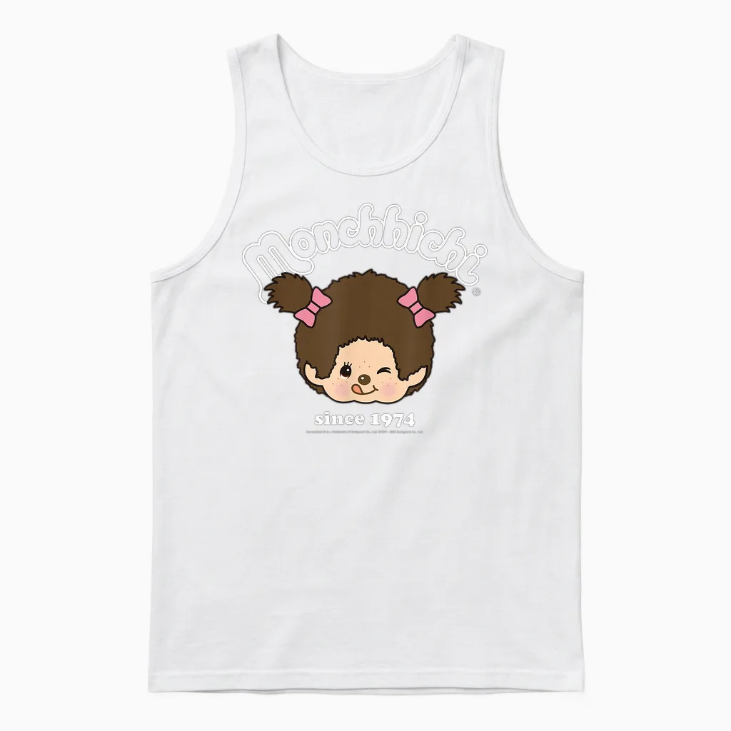 Monchhichi Since 1974 Happy Little Fluffy Girl Unisex Tank Top in White