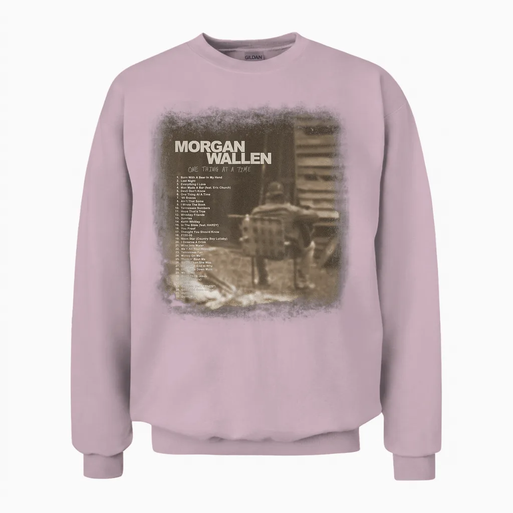 Official Morgan Wallen Tracklist Unisex Sweatshirt in Light Pink