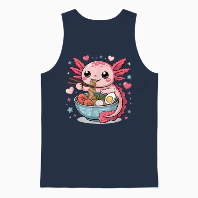 Axolotl Eats Ramen Noodles Super Cute Motif Axolotl Unisex Tank Top - Navy