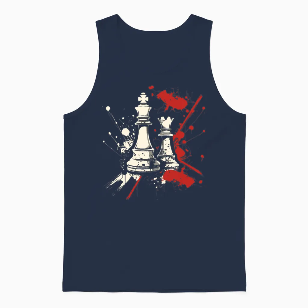 Chess Queen and King Streetart Unisex Tank Top in Navy