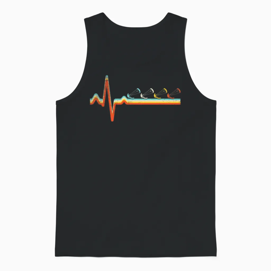 Kite Surfing Retro Heartbeat Unisex Tank Top - Black