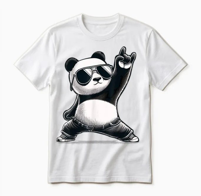 Panda Retro Rock Music Gifts Men Kids Women Panda Funny Unisex T-Shirt in White