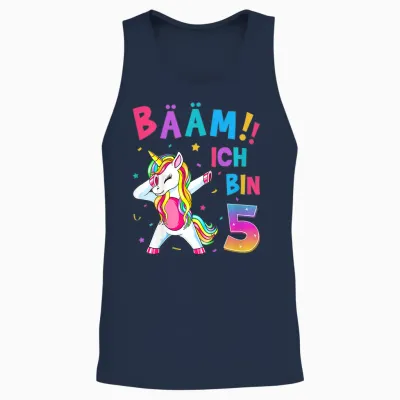 Children's 5th Birthday Girl 5 Years Old Dancing Funny Unicorn T-Shirt, Black Unisex Tank Top - Navy