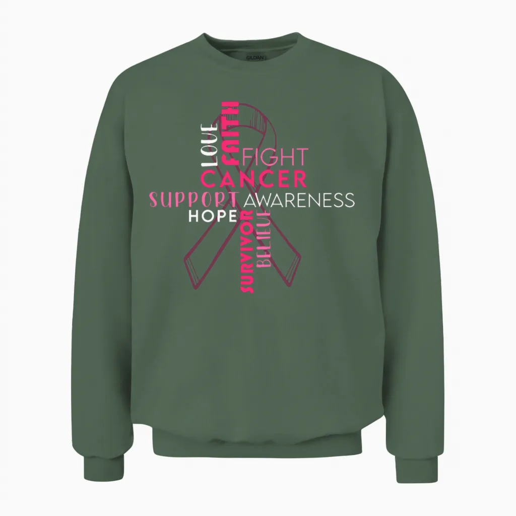 Breast Cancer Awareness Cancer Support Unisex Sweatshirt in Military Green