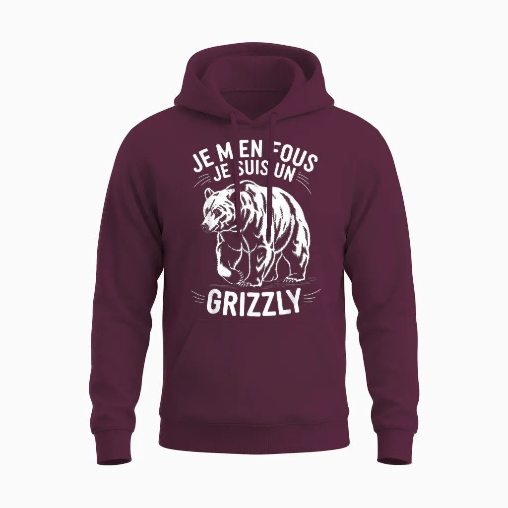 I Don't Care I'm a Grizzly Animal Gift Funny Grizzly T-Shirt, Black, S Unisex Hoodie in Maroon
