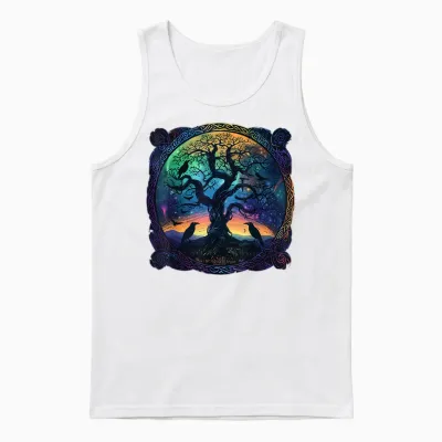Hugin & Munin T-Shirt Raben Odins Wikinger Baum Des Lebens Unisex Tank Top - White