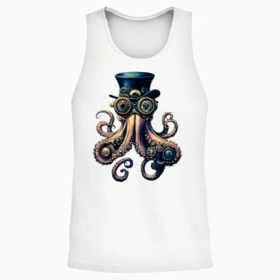 Steampunk Octopus - Gears, Glasses and Tentacles Design Unisex Tank Top - White