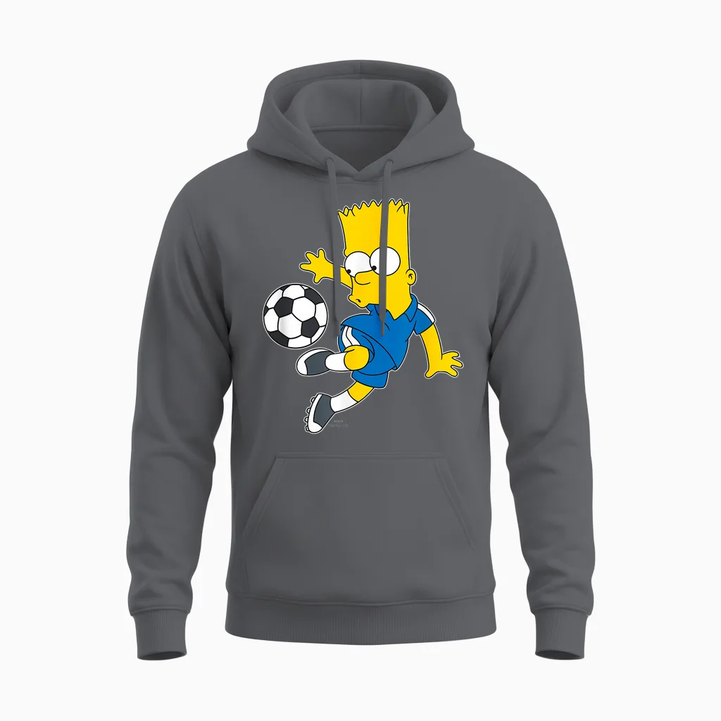The Simpsons Bart Simpson Soccer Ball Kick Up Unisex Hoodie in Charcoal