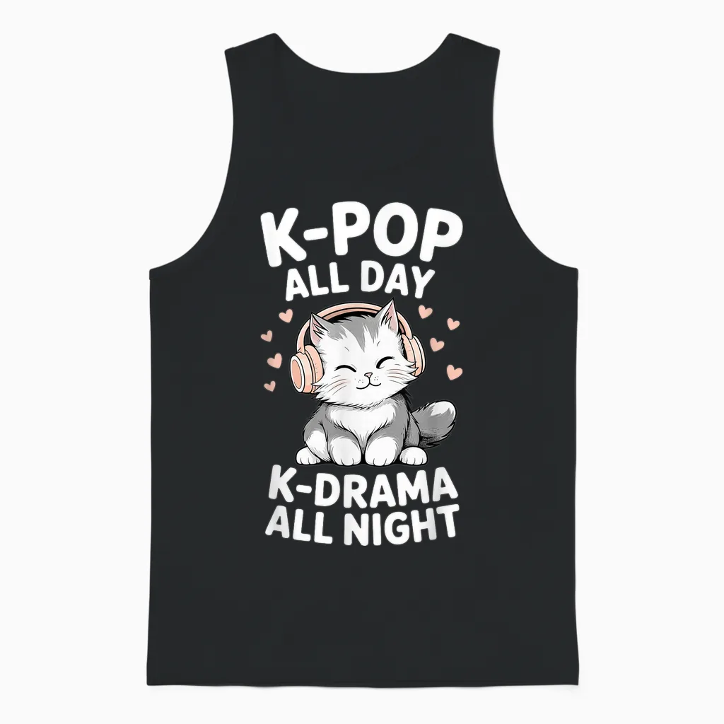 K-Pop All Day K-Drama All Night Drame Coréen Drama Drama Unisex Tank Top in Black