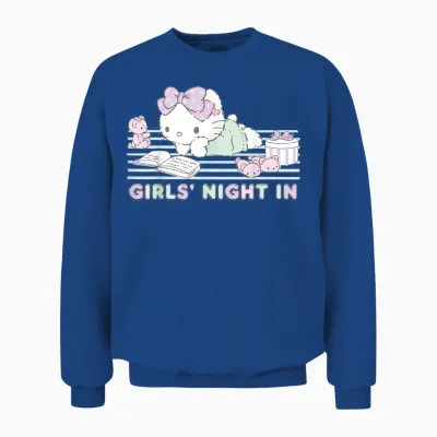 Hello Kitty Girls Night in Reading Short Sleeve Unisex Sweatshirt - Royal