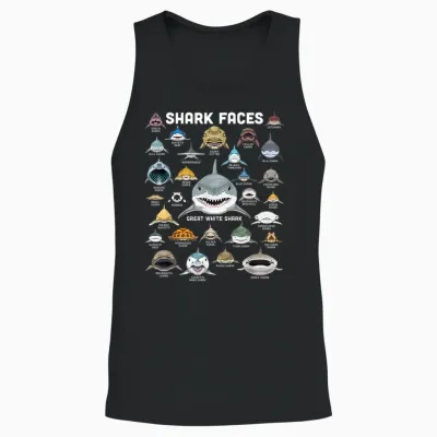 Shark Faces Shirt Shark Types Funny Biology Navy Shark T-Shirt, Black, S Unisex Tank Top - Black