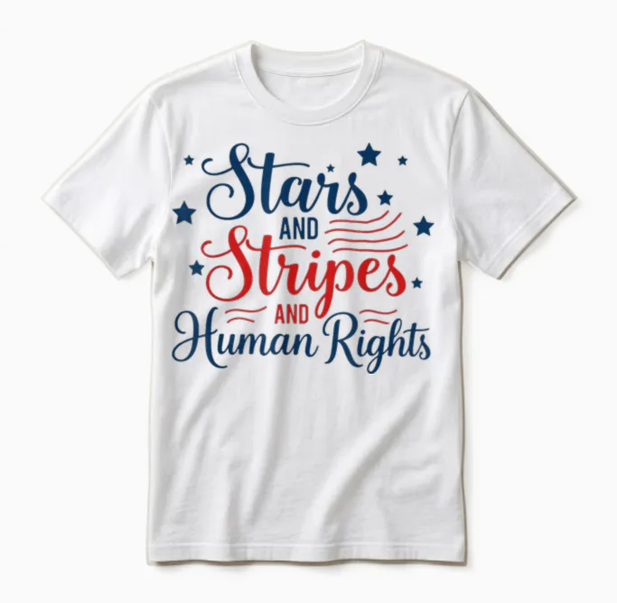 Stars and Stripes and Human Rights Patriotic 2 Sides Unisex T-Shirt in White
