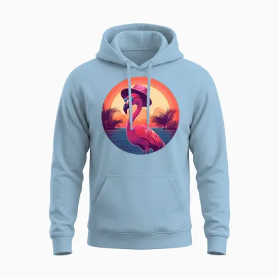 Flamingo Lovers Retro Style Unisex Hoodie - Light Blue
