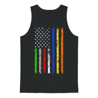 Thin Blue Red Green Gray Yellow American Flag Te Unisex Tank Top - Black – 1