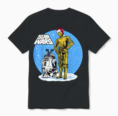 Star Wars Christmas C-3po & R2-D2 Snow Globe Unisex T-Shirt - Black