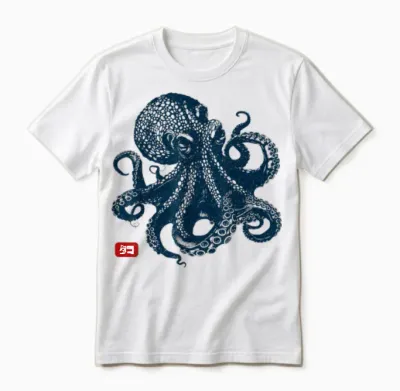 Octopus Vintage Japanese Aesthetic T-Shirt, Grey, S Unisex T-Shirt - White
