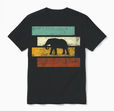 Elephant Retro Unisex T-Shirt - Black