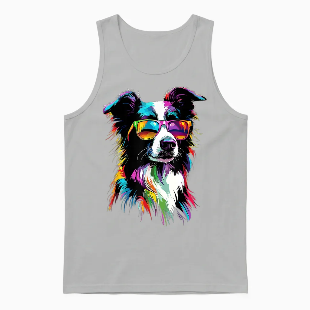 Border Collie with Sunglasses Puppy Cute Border Collies Unisex Tank Top in Ash