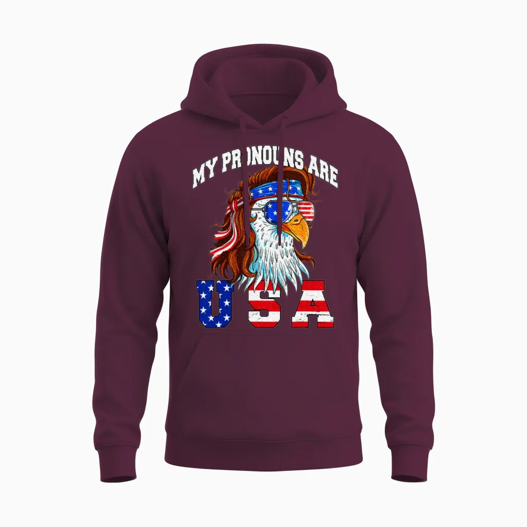 My Pronouns Are Usa Eagle American Unisex Hoodie in Maroon