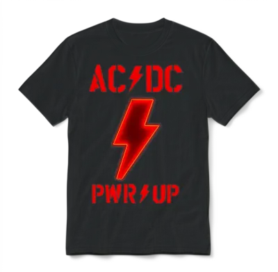 Ac/dc Logo Design with Power Up Tracks Backprint Unisex T-Shirt - Black